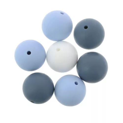 Perle in silicone 15 mm per porta-ciuccio - Mix blu / Bianco x7