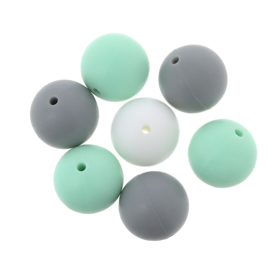 perle in silicone 15 mm per porta ciuccio mint grigio bianco x7