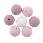 Perle in silicone 15 mm per porta-ciuccio - Mix Rosa / Bianco x7