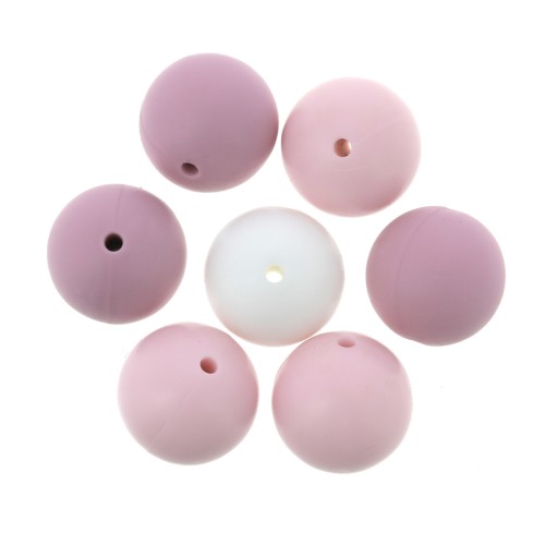 Perle in silicone 15 mm per porta-ciuccio - Mix Rosa / Bianco x7