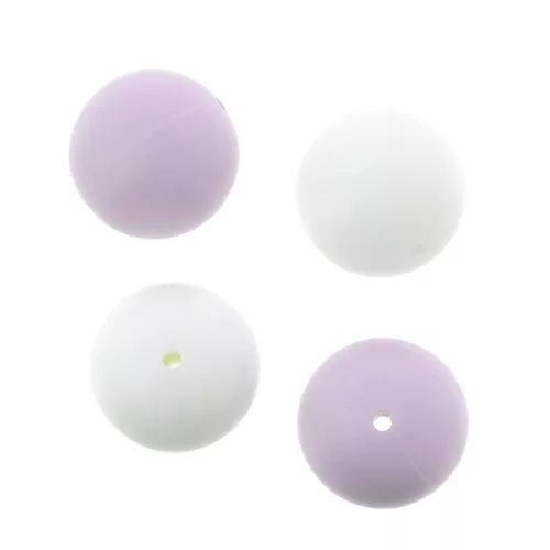 Perle in silicone 18 mm per porta-ciuccio - Lavanda/bianco x4