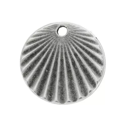 Ciondolo rotondo effetto pieghe16 mm - placcatura argento fino anticato x1