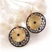 Medaglia con decorazione in resina epossidica 20mm - Dorato/nero x1