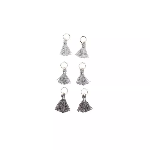 Pompons in cotone 11 mm con anello aperto - Grigio/Scuro/Chiaro/Argentato x6