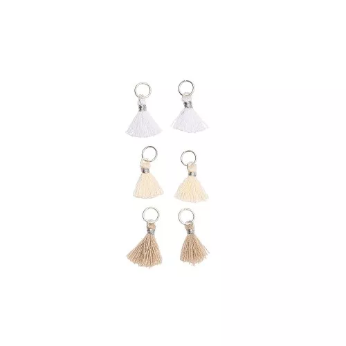 Pompons in cotone 11 mm con anello aperto Beige / Bianco / Ecru / Argentato x6