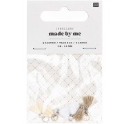 Pompons in cotone 11 mm con anello aperto Beige / Bianco / Ecru / Argentato x6