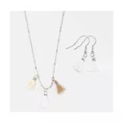 Pompons in cotone 11 mm con anello aperto Beige / Bianco / Ecru / Argentato x6