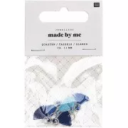 Pompons in cotone 11 mm con anello aperto - Blu/Scuro/Blu Cielo/Argentato x6