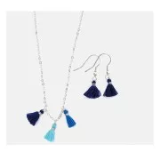 Pompons in cotone 11 mm con anello aperto - Blu/Scuro/Blu Cielo/Argentato x6