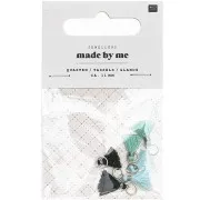 Pompons in cotone 11 mm con anello aperto - Turchese/verde scuro/blu/argento x6