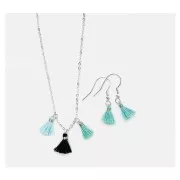 Pompons in cotone 11 mm con anello aperto - Turchese/verde scuro/blu/argento x6