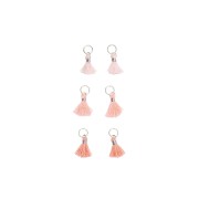 Pompons cotone 11mm con anello aperto - Rosa chiaro/Corallo/Rosa antico/Argento x6|raw }}