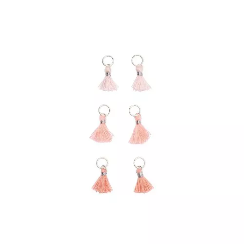 Pompons cotone 11mm con anello aperto - Rosa chiaro/Corallo/Rosa antico/Argento x6
