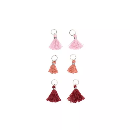 Pompons in cotone 11 mm con anello aperto - Bordeaux/ Rosa/Ruggine/Argentato x6