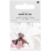 Pompons in cotone 11 mm con anello aperto - Bordeaux/ Rosa/Ruggine/Argentato x6