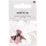 Pompons in cotone 11 mm con anello aperto - Bordeaux/ Rosa/Ruggine/Argentato x6