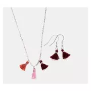 Pompons in cotone 11 mm con anello aperto - Bordeaux/ Rosa/Ruggine/Argentato x6