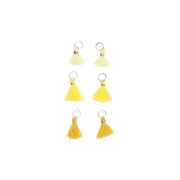Pompons in cotone 11 mm con anello aperto - Giallo/Giallo fluo/Senape/Argento x6