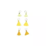 Pompons in cotone 11 mm con anello aperto - Giallo/Giallo fluo/Senape/Argento x6