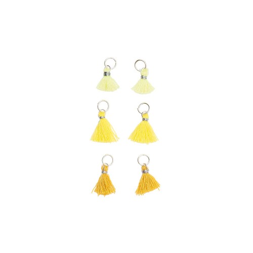 Pompons in cotone 11 mm con anello aperto - Giallo/Giallo fluo/Senape/Argento x6