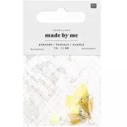 Pompons in cotone 11 mm con anello aperto - Giallo/Giallo fluo/Senape/Argento x6