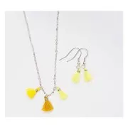 Pompons in cotone 11 mm con anello aperto - Giallo/Giallo fluo/Senape/Argento x6