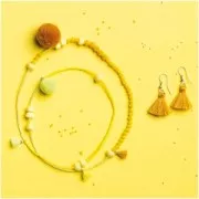 Pompons in cotone 11 mm con anello aperto - Giallo/Giallo fluo/Senape/Argento x6