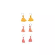 Pompons in cotone 11 mm con anello aperto - Arancione Fluo/Rosa Fluo/Argentato x6