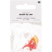 Pompons in cotone 11 mm con anello aperto - Arancione Fluo/Rosa Fluo/Argentato x6