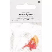 Pompons in cotone 11 mm con anello aperto - Arancione Fluo/Rosa Fluo/Argentato x6