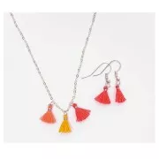 Pompons in cotone 11 mm con anello aperto - Arancione Fluo/Rosa Fluo/Argentato x6