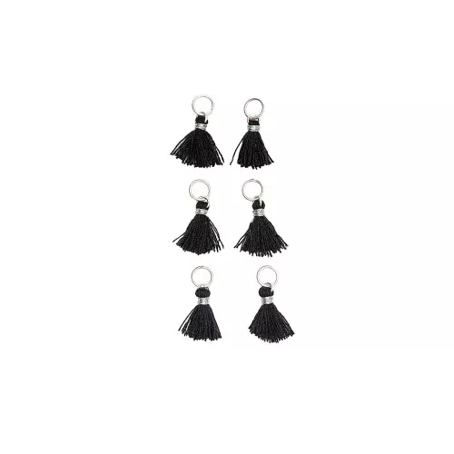 Pompons in cotone 11 mm con anello aperto - Nero / Argentato x6
