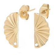 Orecchini semicerchi effetto pieghe 15x7 mm con 1 foro - Acciaio inox dorato x2|raw }}