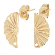 Orecchini semicerchi effetto pieghe 15x7 mm con 1 foro - Acciaio inox dorato x2