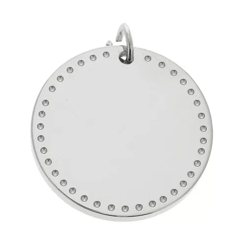 Pendente rotondo lavorato 20 mm con anellino aperto in acciaio inox x1