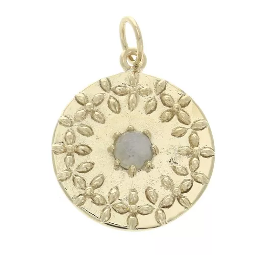 Medaglia lavorata con pietra bianca 20 mm Placcato oro 3 microns x1