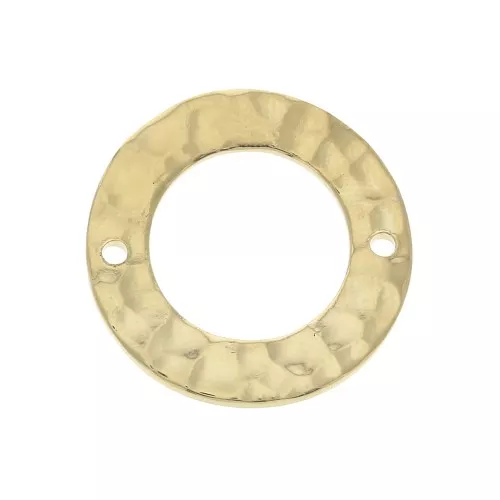 Connettore rotondo martellato 2 fori 20 mm - Placcato oro 3 microns x1