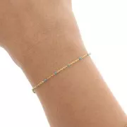 Catena maglia forzatina piatta 1.7 mm in ottone e resina epos-  Dorato / Blu x 1m