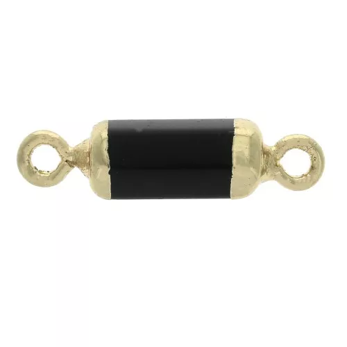 Connettore esagono 2 anellini pietra sintetica Black Onyx 21x6mm Dorato x1