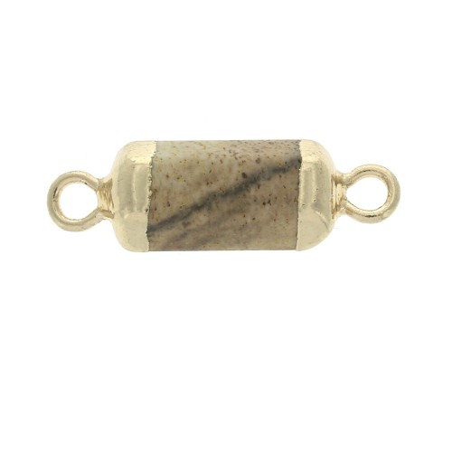 Connettore esagono 2 anellini pietra sintetica Jaspe Paysage 21x6mm Dorato