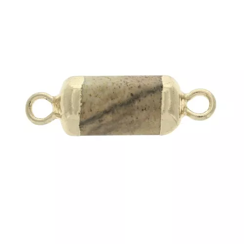 Connettore esagono 2 anellini pietra sintetica Jaspe Paysage 21x6mm Dorato