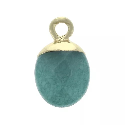 Pendente a goccia piatta con pietra sintetica Giada verde 14x8.5mm Dorato x1