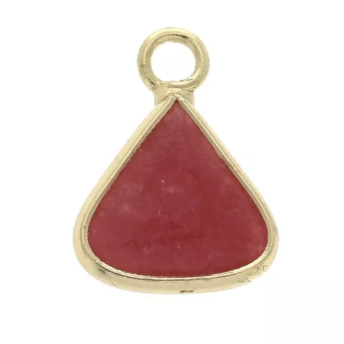 Pendente triangolo con pietra sintetica Giada rossa 16x12.5mm Dorato x1