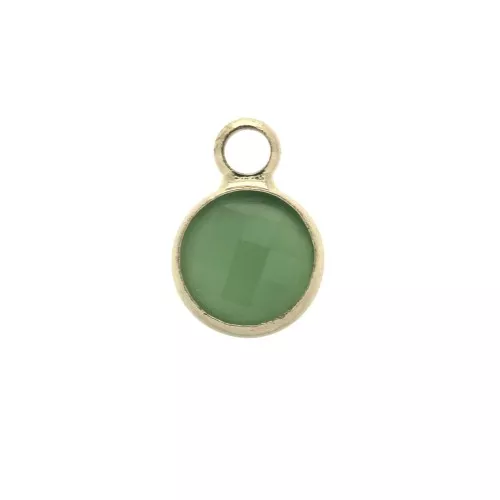 Mini ciondolo in vetro sfaccettato 6x9 mm con anellino  - Dorato / Verde x1