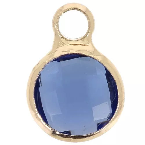 Mini ciondolo in vetro sfaccettato 6x9 mm con anellino  - Dorato / Blu scuro x1