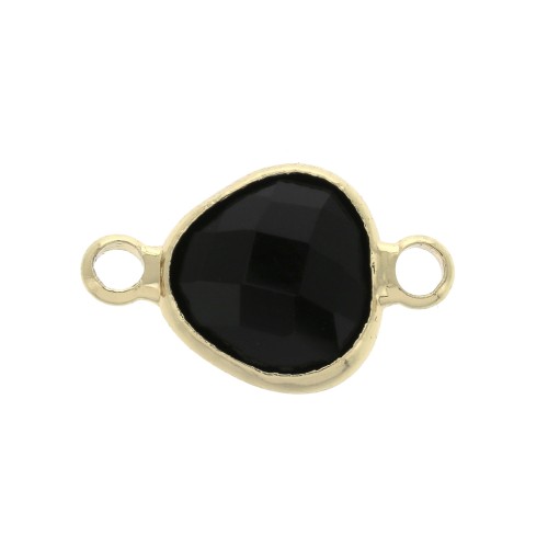 Distanziatore 2 anellini goccia sfaccettata in vetro 14x9 mm Dorato/Nero x1