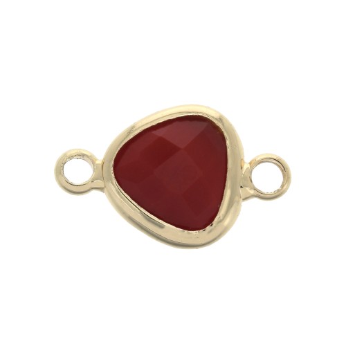 Distanziatore 2 anellini goccia sfaccettata in vetro 14x9 mm Dorato/Bordeaux x1