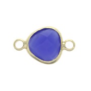 Distanziatore 2 anellini goccia sfaccettata in vetro 14x9 mm Dorato/Bleu foncé x1|raw }}