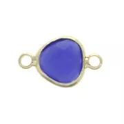 Distanziatore 2 anellini goccia sfaccettata in vetro 14x9 mm Dorato/Bleu foncé x1