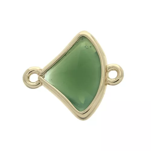 Distanziatore 2 anellini triangolo in vetro sfaccettato 15x12 mm Dorato/Verde